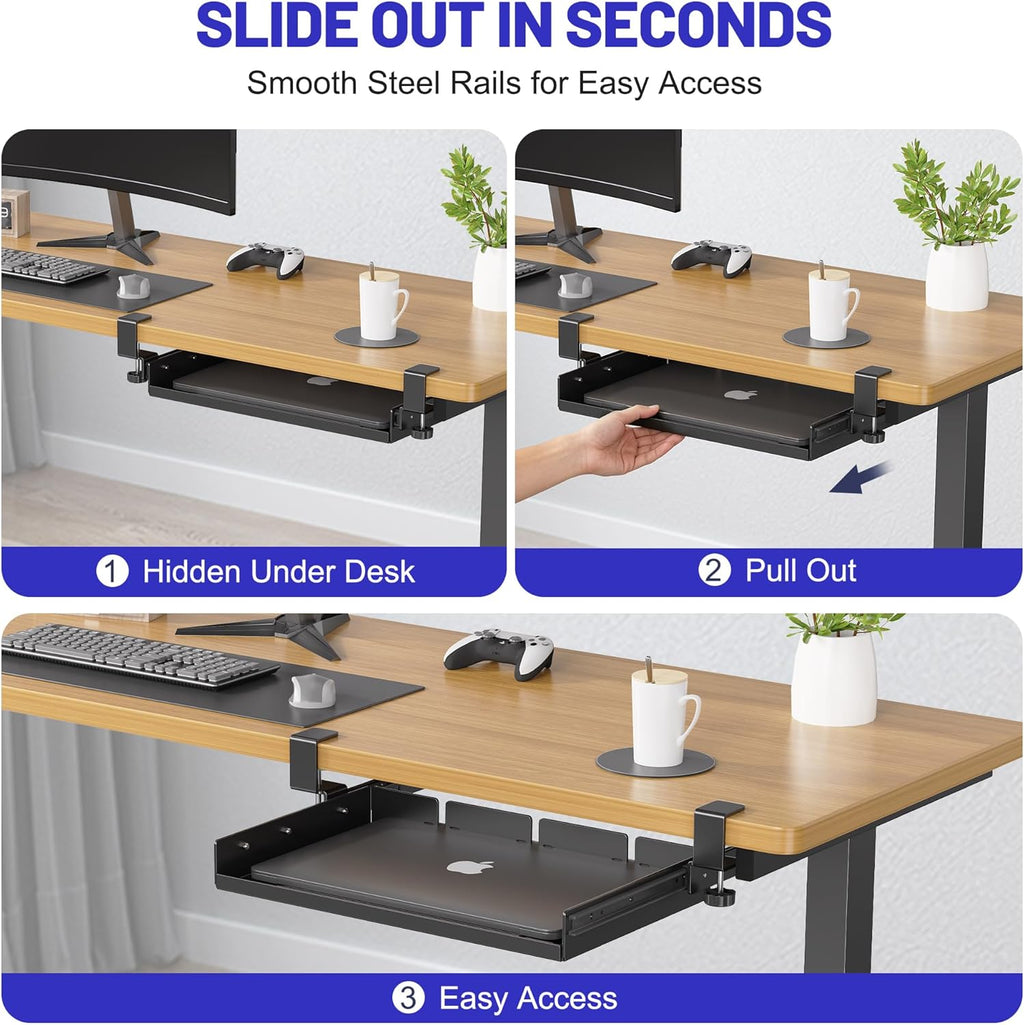 BYMECOST Sliding No Drill Under Desk Laptop Mount, Metal Storage Shelf - Image 3