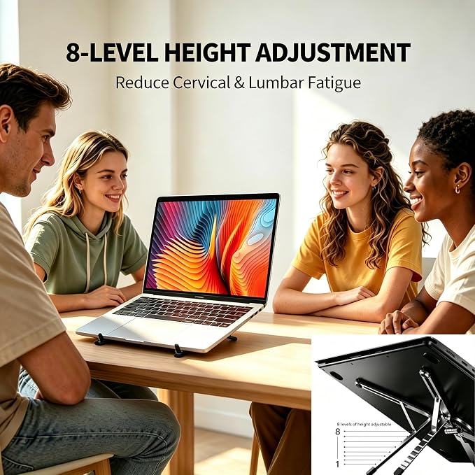 4-in-1 Foldable Laptop Stand with N52 Magnetic Phone Holder, Portable Aluminum Computer Stand for MacBook/ iPad/ Tablet, Adjustable Ergonomic Desk Stand for Home Office College Dorm & Travel Giftable - Image 5