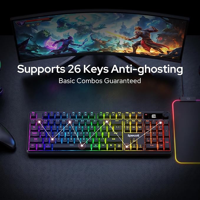 Redragon Wireless K526 PRO Membrane Keyboard & M693 PRO Gaming Mouse Combo | LED Info Display & Knob, 0-Delay Tri-Mode Both Devices, Adjustable DPI Up to 4800, Shared Dongle for Cordless Desktop - Image 8