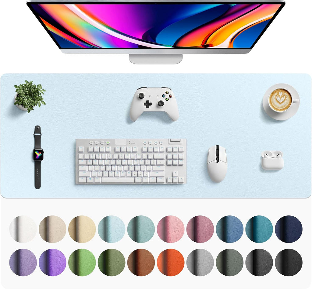 Aothia Faux Leather Desk Mat - Large Mouse Pad, Non-Slip PU Leather Blotter, Waterproof Writing Surface for Office and Home (Baby Blue, 42" x 17") by Aothia