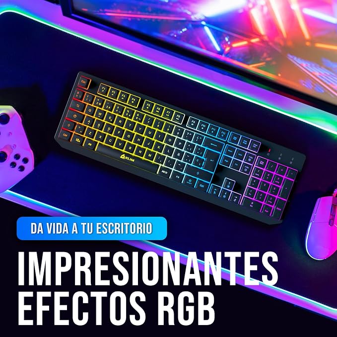 KLIM Chroma Wireless Spanish (España) Keyboard, RGB Backlit Wireless Keyboard, Rechargeable Battery, Quiet, Water-Resistant, Plug & Play for PC, Mac, PS4/PS5 - Image 8