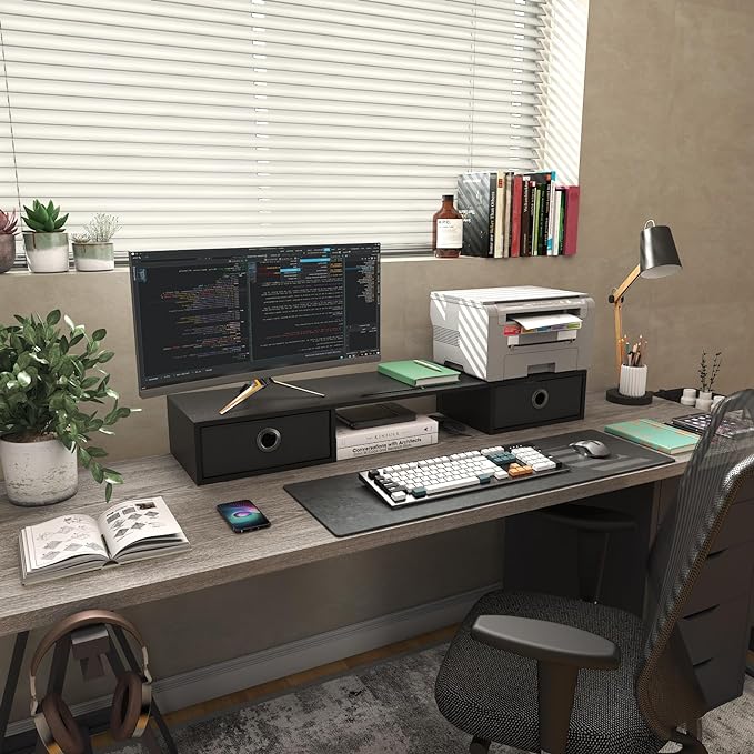 WESTREE Dual Monitor Stand Riser with Two Drawers, Extra Large Storage Monitor Stand for 2 Monitors, Desktop Oraganizer Stand for Computer,Laptop,Screen,Printer,TV - Image 6