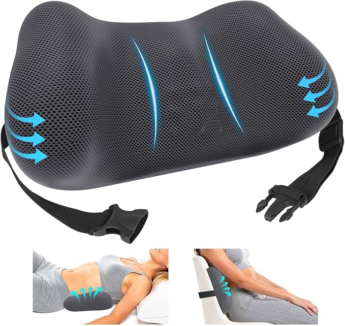 Lumbar Support Pillow, Memory Foam Back Cushion for Office Chair Car, Grey | Ergonomic Lower Back Support with Adjustable Strap, Breathable Removable Cover for Couch, Wheelchair and Daily Comfort by Unknown