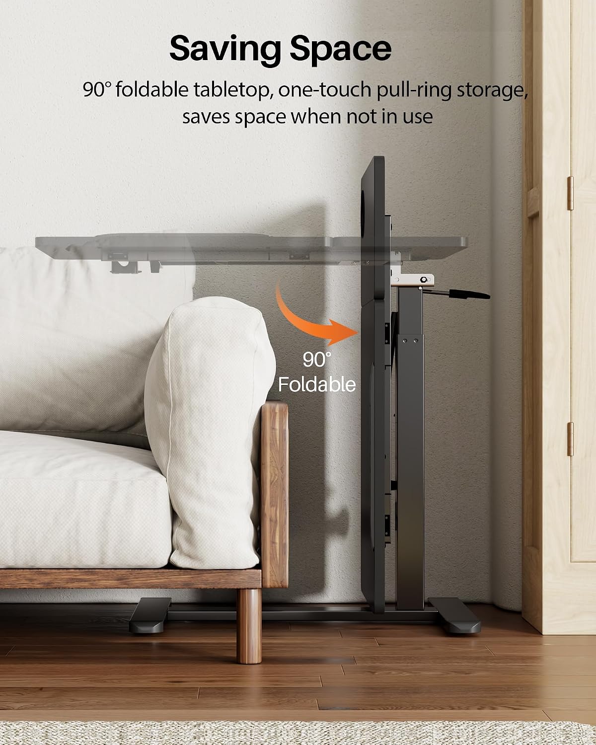 Overbed Table with Wheels, Pneumatic Lift, Foldable Top (Black) - Image 5
