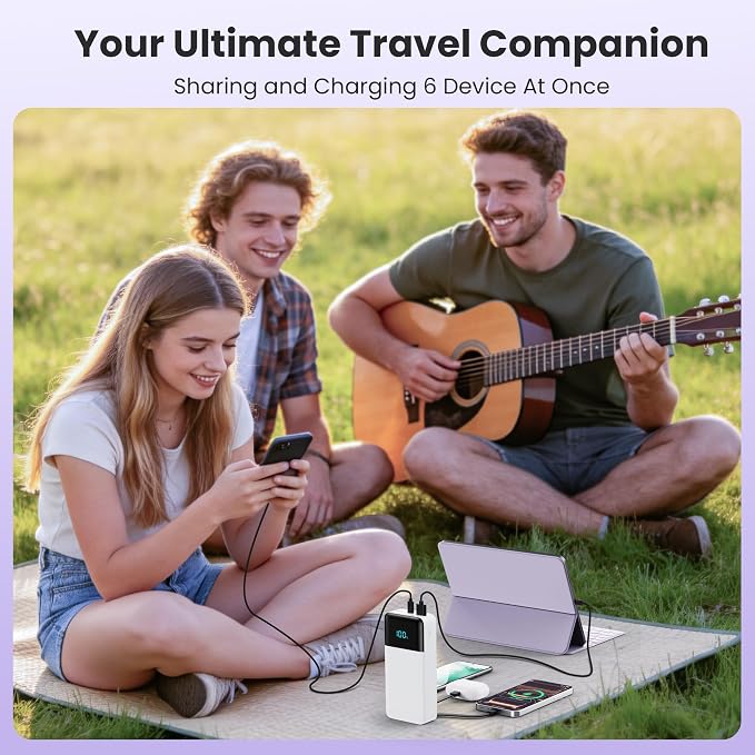 Portable Charger Power Bank 50800mAh,25W USB C Fast Charging Battery Pack with 3 Built in Cables & LED Display,6 Output 2 Input Travel Essentials Phone Charger for iPhone 17/16/15,Android etc (White) - Image 7