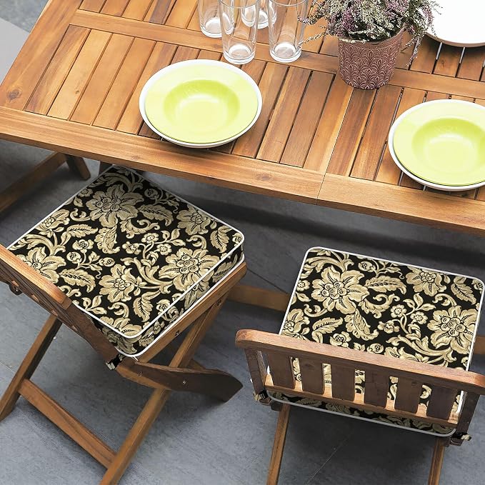 Outdoor Seat Cushions 19 x 19 x 3 Inch, Water Repellent Patio Chair Foam Cushions with Straps, Outdoor Cushions for Patio Furniture Garden Sofa, Set of 2, Jacobean Black - Image 4