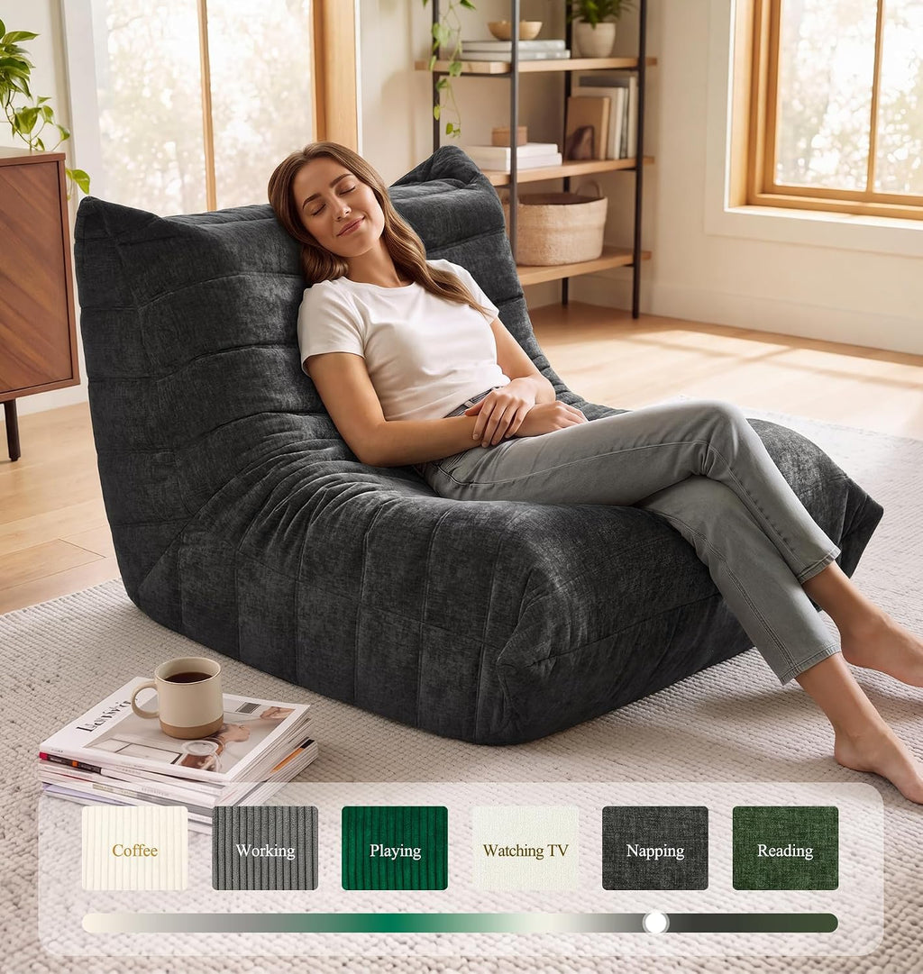 Adults Bean Bag Chair Floor Couch for Bedroom, Grey Chenille - Image 8