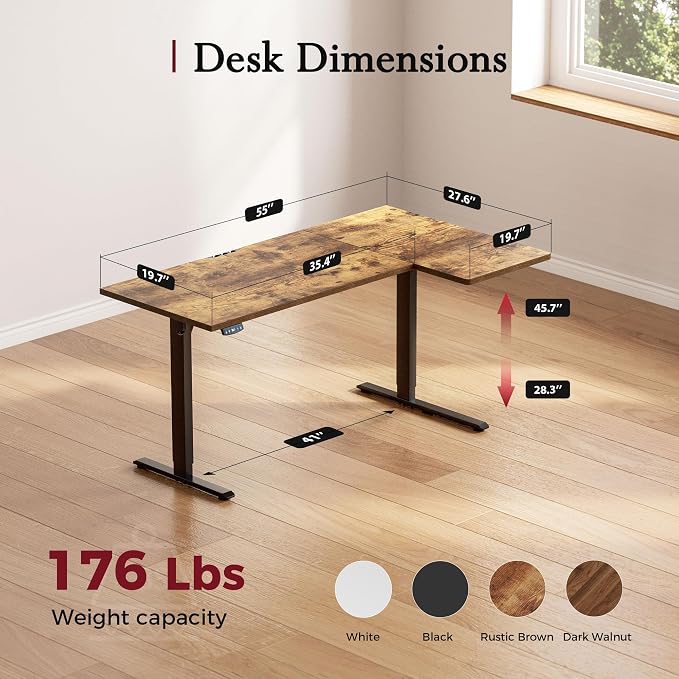 Klicelor L Shaped Standing Desk, 55 Inch Electric Height Adjustable Desk with Memory Preset, Reversible Sit Stand Up Computer Workstation for Home Office, Splice Board, Rustic Brown - Image 3