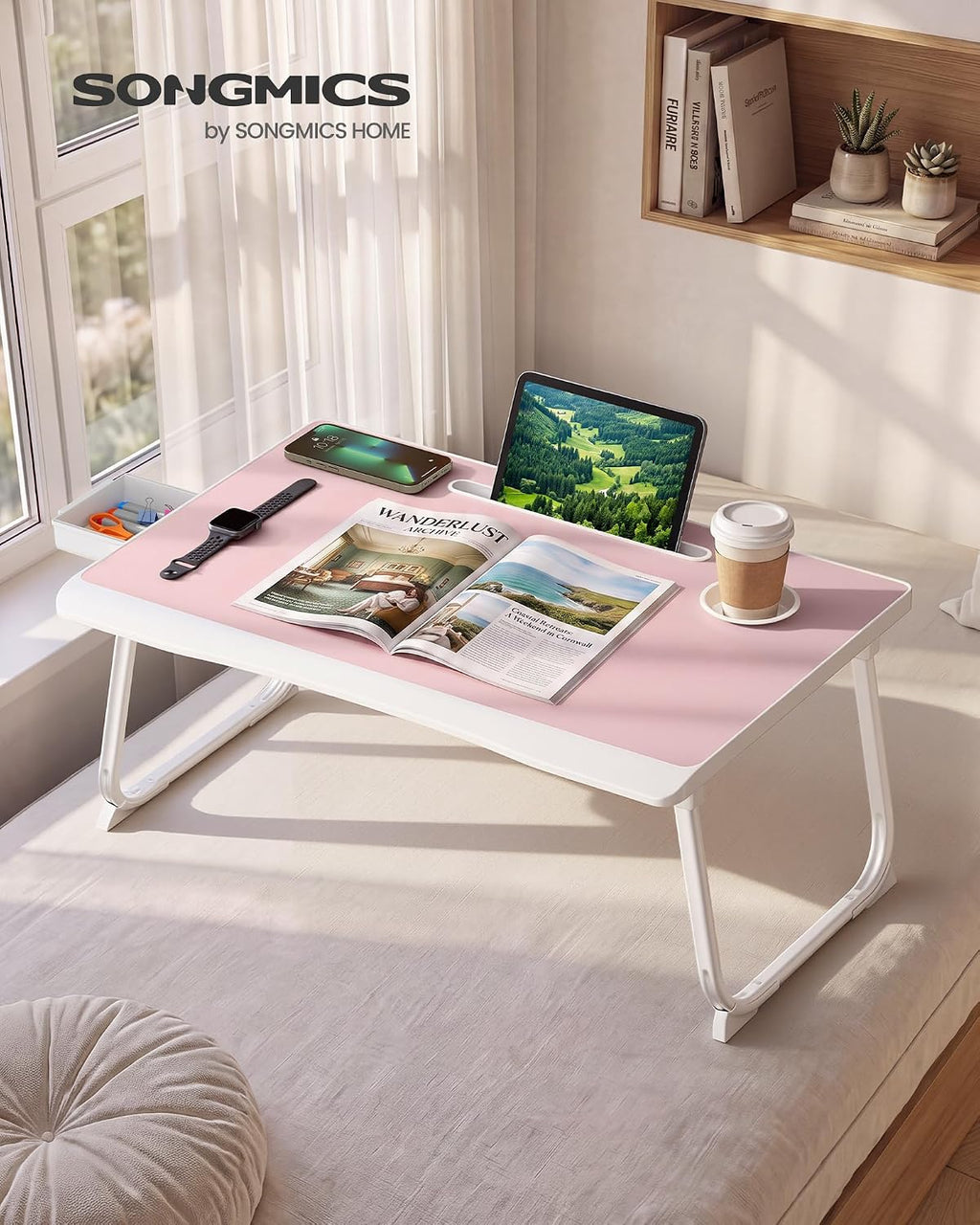 SONGMICS Foldable Lap Desk, Portable Bed Desk Table Tray w/Cup Holder Tray - Image 2