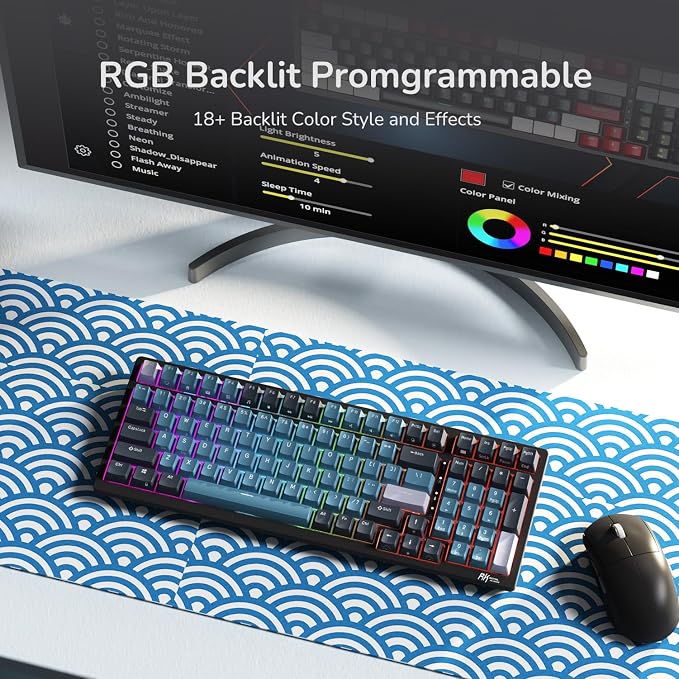 RK ROYAL KLUDGE RK98 Wireless Mechanical Keyboard, 100 Keys 98% Layout with Custom Switches Hot Swappable, Tri-Mode BT5.1/2.4G/USB-C Full Size Gaming Keyboard with Numpad RGB, Brown Switch - Image 6