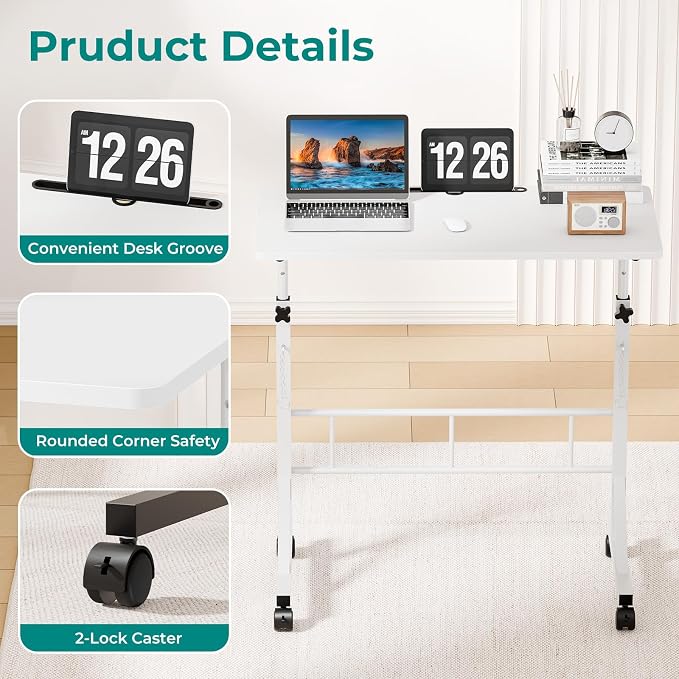 OLIXIS 31.5" Walking Pad Desk, Laptop Desk, Home Office | Lockable Wheels, Adjustable Height, Portable Rolling Design, Treadmill Use, Stand Up Style, White - Image 5