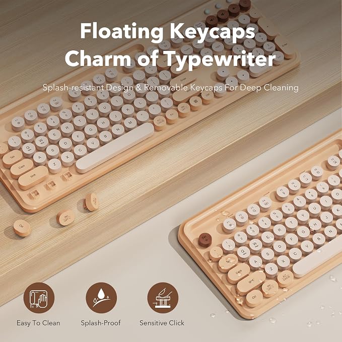 Trueque Wireless Keyboard and Mouse Combo, Milk Tea Beige Typewriter Style - Image 3