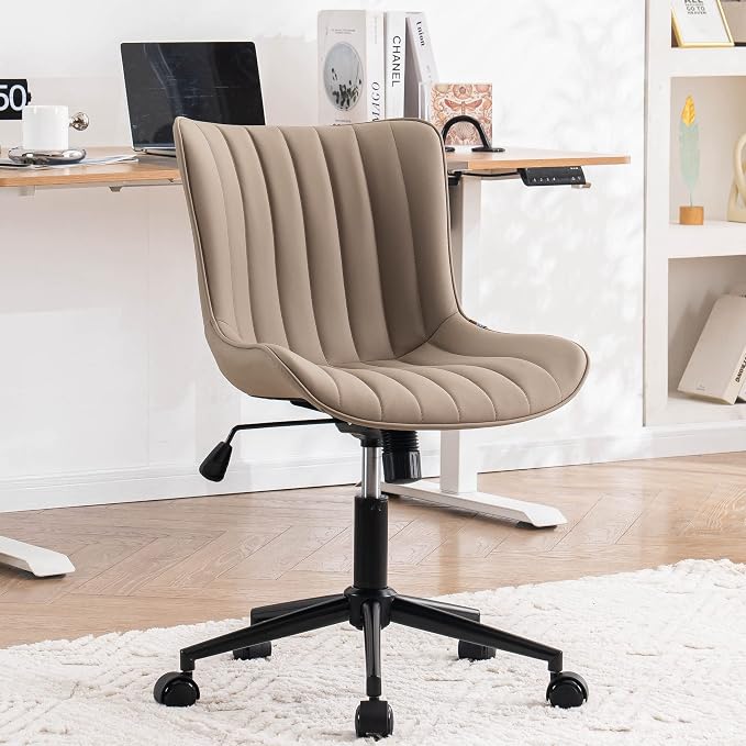 YOUNIKE Green Office Desk Chair with Wheels Armless Vanity Chair Modern | Faux Leather Upholstered with Rocking Back, Swivel Height Adjustable Small Cute Computer Rolling Task Chair Ergonomic 300lb by YOUNIKE