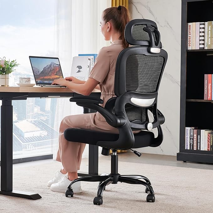TRALT Office Chair Ergonomic Desk Chair - Gaming Chair with Lumbar Support | 330 LBS Home Office Desk Chairs with Headrest, Reading Chair with Flip-up Armrests, Comfortable Computer Chairs (1, Black) by TRALT