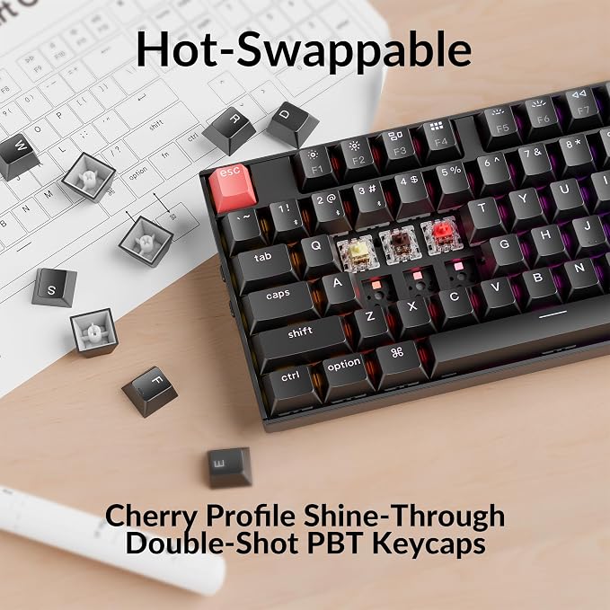 Keychron K10 Full-Size Layout QMK Wireless Mechanical Keyboard, Bluetooth/Wired Hot-Swappable Gaming Keyboard with Keychron Super Brown Switch, RGB Backlight, PBT Keycaps for Mac/Windows-Version 2 - Image 6