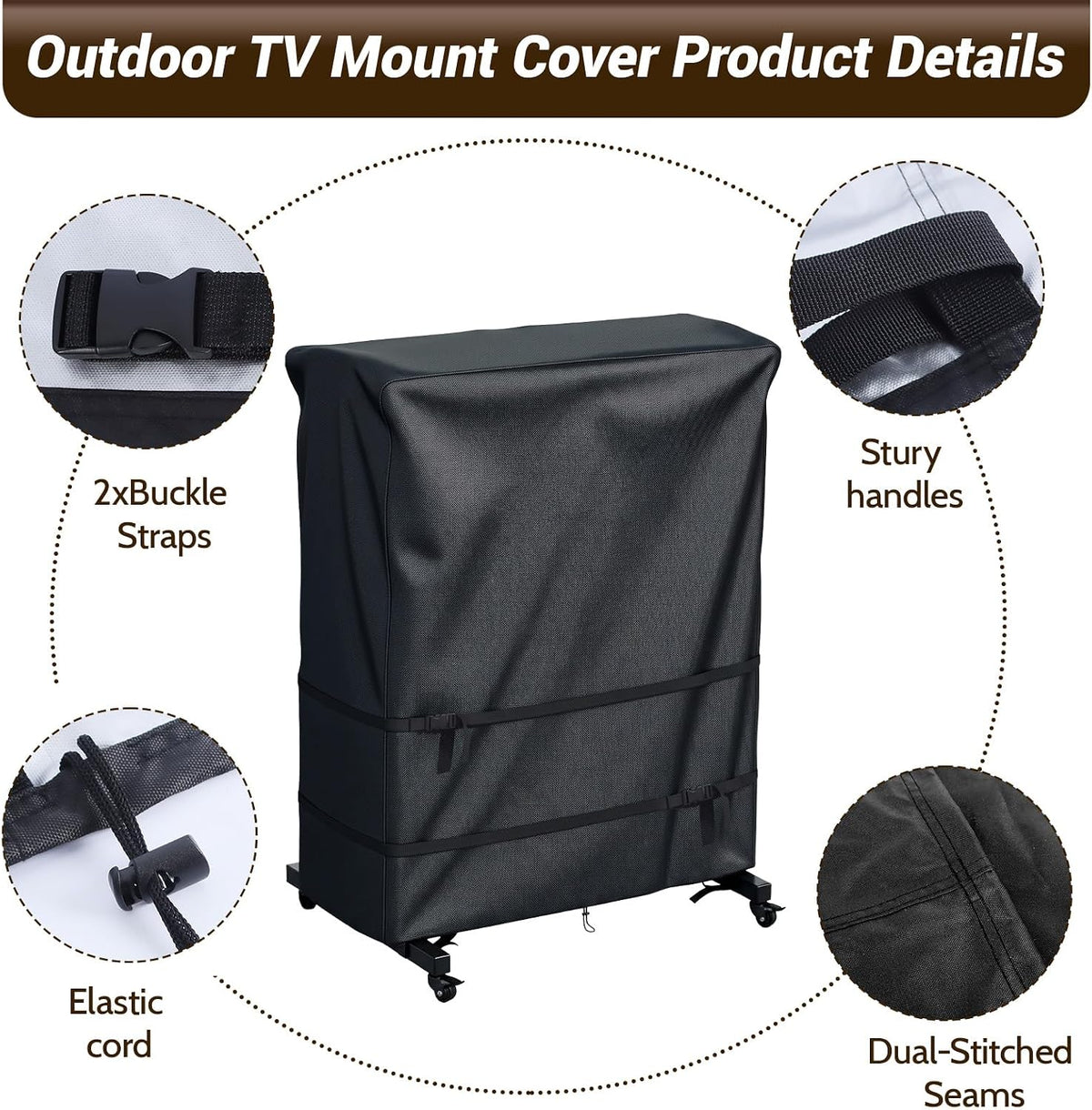 Outdoor TV Cover-Weatherproof TV Stand Covers for Outside TV,Compatible Patio TV Protector for Rolling TV Stand (Black, 70"L x 15"W x 57"H) - Image 4