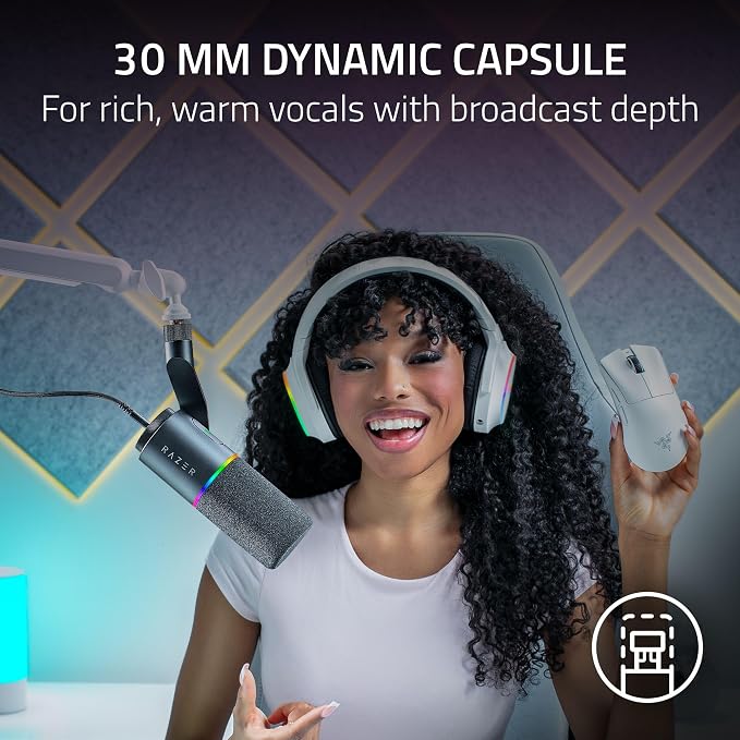Razer Seiren V3 Pro Microphone, Dynamic USB Type C & XLR Mic, Black | 32-bit Float Support, Built-in Audio DSP, AI Noise Removal, Shock Absorber & Pop Filter, Chroma RGB Lighting Ring, Streaming - Image 5