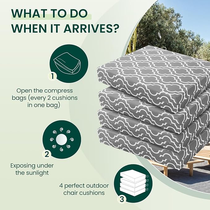 HARBOREST Outdoor Chair Cushions Set of 4, Water Resistant Patio Chair Cushions with Ties, Square Corner Outdoor Seat Cushions for Patio Furniture, 18.5"x16"x3", Grey Geometry - Image 5