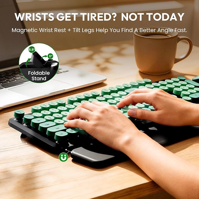 Wireless Keyboard and Mouse Combo, Cute Typewriter, Magnetic Wrist Rest | Full-Size, Round Keycaps, Smart Sleep Mode, 2.4GHz Stable Connection for Mac/Windows/PC, Office or Home, Trueque CK24 - Image 3