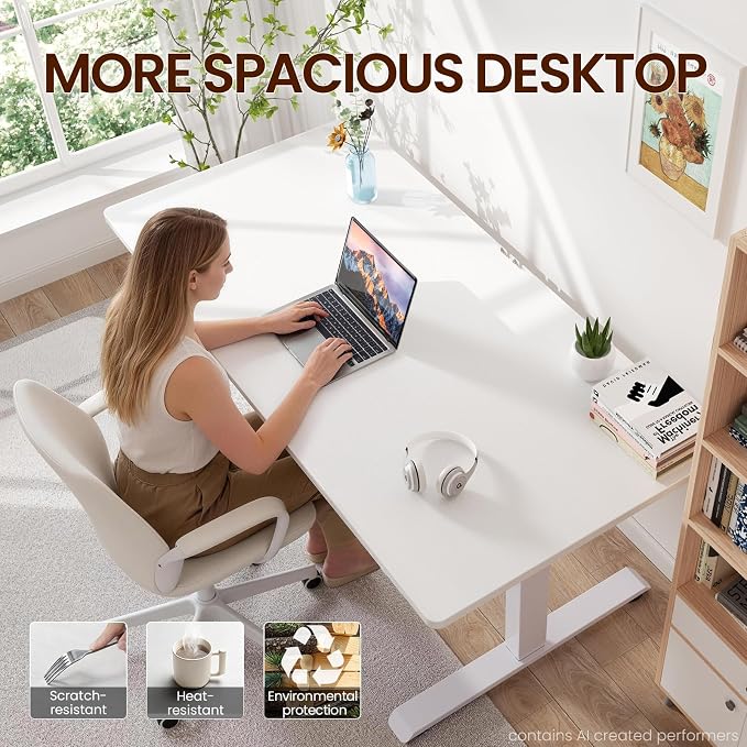 Veken 63" x 28" Super Large Standing Desk, Conference Room Tables, White | Height Adjustable Electric Computer Desk, Sit to Stand Up, Modern Workstation for Home Office, Writing, Gaming Study - Image 5