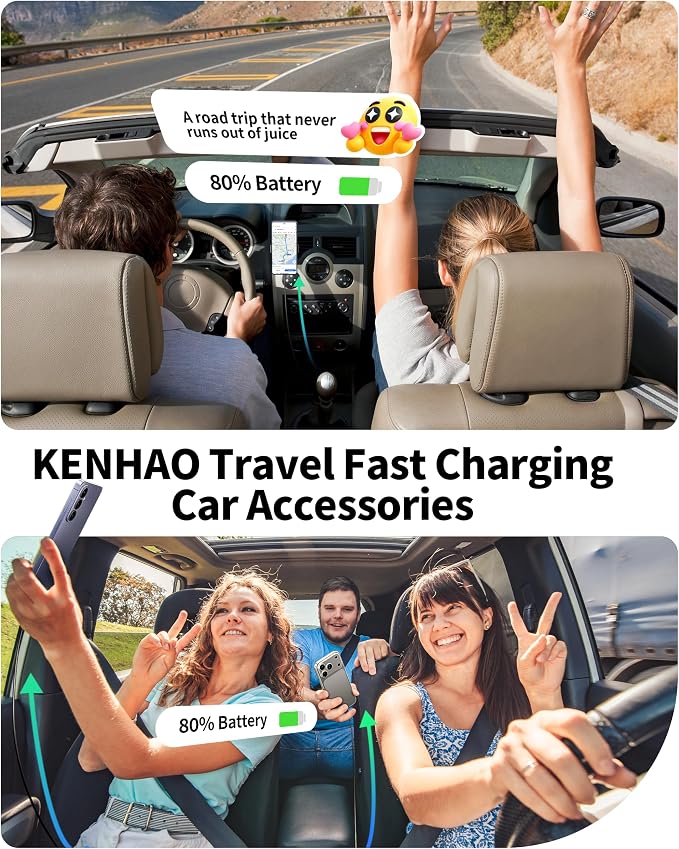 67W 3-Port Super Fast Type C Car Charger USB C for Samsung S26 S25 S24 S23 | iPhone 17/16/15 Pro Max, Android, Cigarette Lighter USB Charger Car Phone Adapter Accessories + 3FT/6FT USB-C Cable, 2 Pack - Image 7