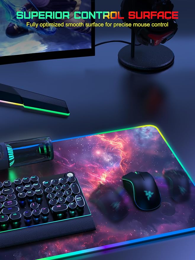 TopMade Wireless Charging Mouse Pad, RGB Gaming Mousepad, 35.4" x 15.8" Extra Large Waterproof Keyboard Desk Pad, Computer Desk Mat, Red Nebula (Includes 20W PD Power Adapter & 6.56ft Woven Cable) - Image 5