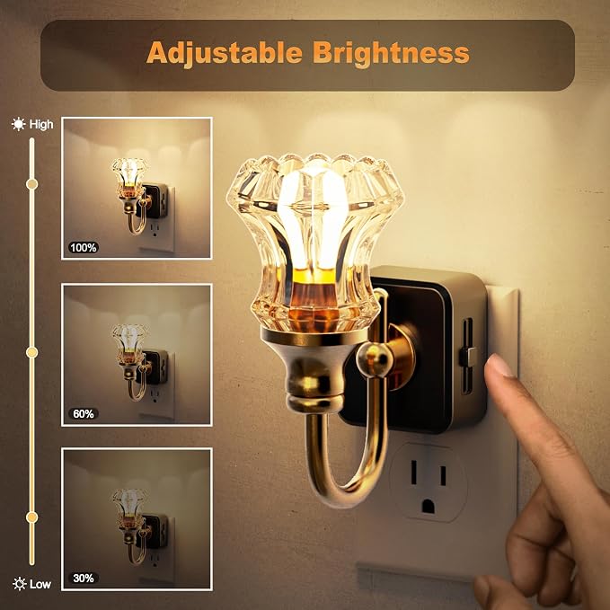 JandCase Night Light, Night Lights Plug into Wall, Glass Floral Nightlight | 2Pack Dimmable Glass LED Nightlight, 0-100LM Flower Nightlights, Dusk to Dawn Sensor, 1W Vintage Nite Light for Bathroom - Image 3