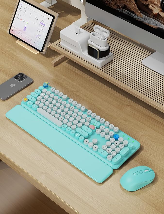 Wireless Keyboard and Mouse Combo, Typewriter Keyboard, Magnetic Wrist Rest | Full-Size, Cute Round Keycaps, Smart Sleep Mode, 2.4GHz Stable Connection for Mac/Windows/PC, Office or Home, Trueque CK24 - Image 2