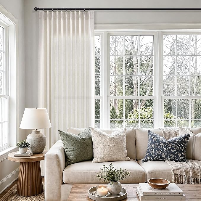 Extra Wide 60 Inch Natural Pleated Linen Curtains 96 Inch Long 1 Panel | Hokibero Ivory Light Filtering Sheer Curtain,Pinch Pleat Back Tab Hooks Rings,Boho Textured Privacy Drapes for Bedroom Window - Image 3
