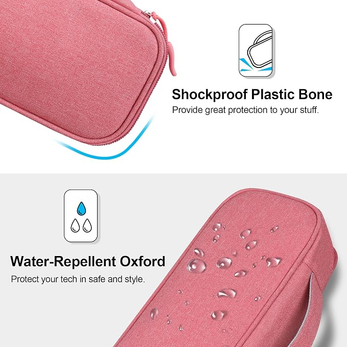 Lacdo Electronic Organizer Travel Cable Organizer Bag Pouch Tech Electronic Accessories Carry Case Portable Double Layers Charger Case for Cable, Cords, Charger, Earphone, Power Bank, Pink - Image 5