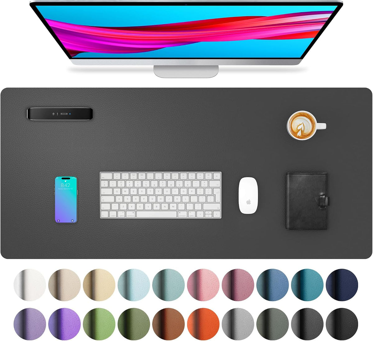 Leather Desk Pad Protector,Mouse Pad,Office Desk Mat, Non-Slip PU Leather Desk Blotter,Laptop Desk Pad,Waterproof Desk Writing Pad for Office and Home (Gray,31.5" x 15.7") by Aothia