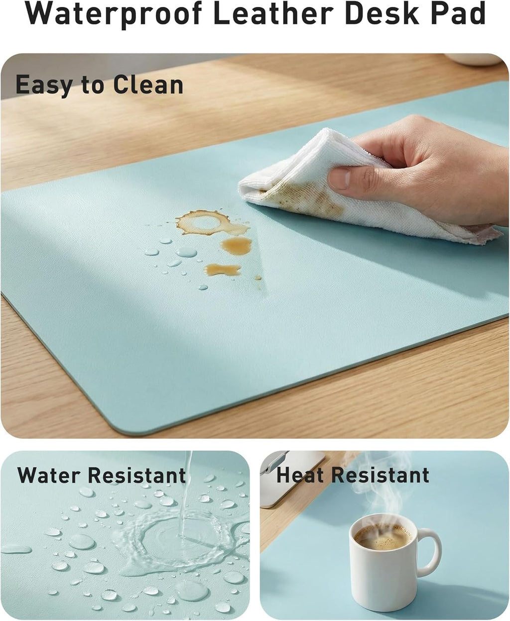Aothia Faux Leather Desk Mat - Large Mouse Pad, Non-Slip PU Leather Blotter, Waterproof Writing Surface for Office and Home (Blue Topaz, 63" x 17") - Image 7