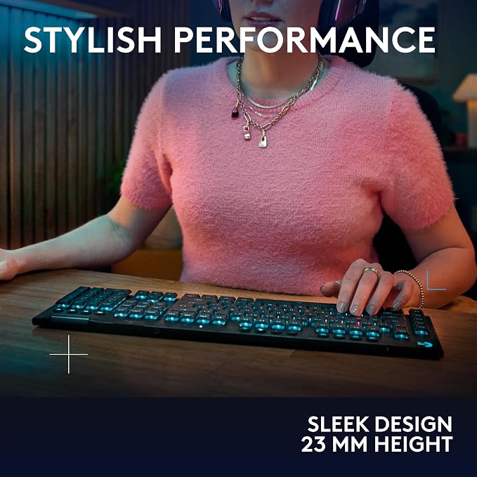 Logitech G915 X Lightspeed Wireless Gaming Keyboard (Clicky) - Black | Low Profile, Mechanical Switches, Double-Shot PBT Keycaps, RGB lighting, Aluminum finish, PC/Mac Compatible - Image 8