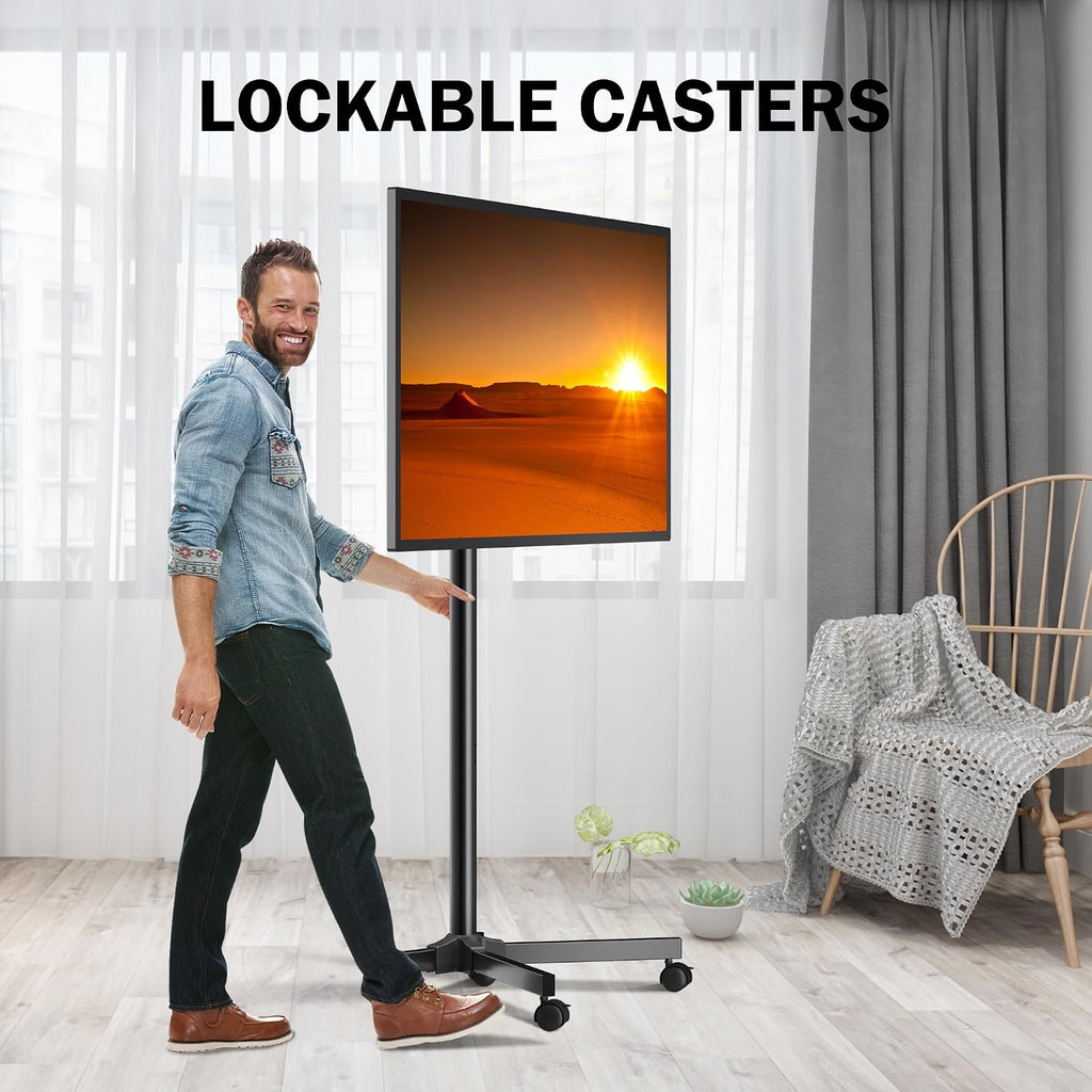Mobile TV Carts, Rotating Rolling TV Stand on Wheels for 13-50" Flat/Curved TVs Height Adjustable 30° Tilt Floor TV Stand Portable Monitor Stand Holds up to 44lbs Max VESA 200x200mm ML1350 - Image 9