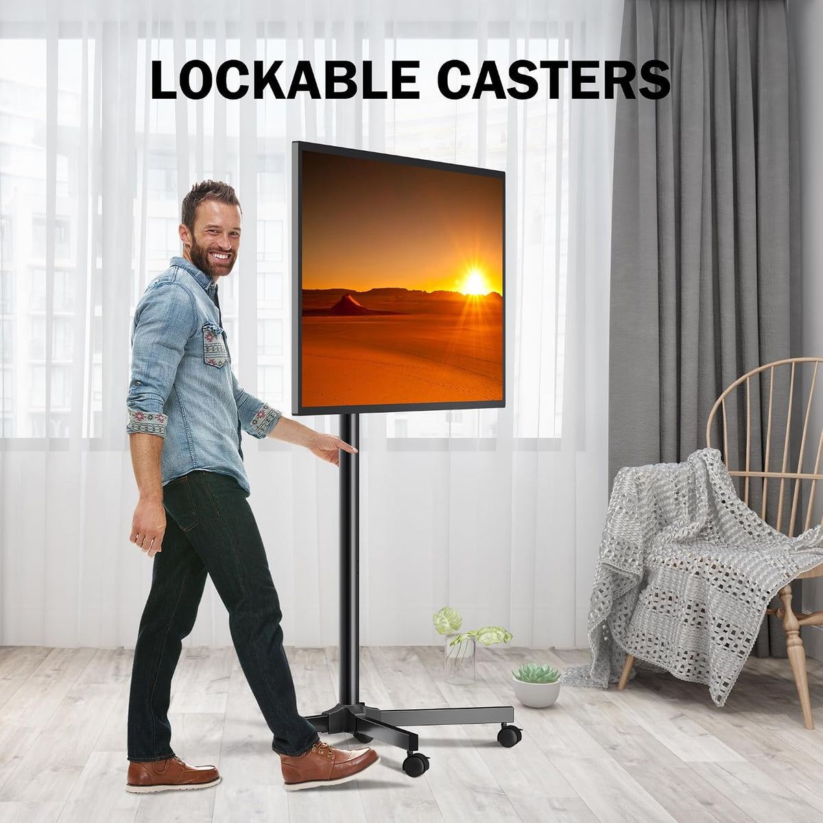 Mobile TV Carts, Rotating Rolling TV Stand on Wheels for 13-50" Flat/Curved TVs Height Adjustable 30° Tilt Floor TV Stand Portable Monitor Stand Holds up to 44lbs Max VESA 200x200mm ML1350 - Image 9