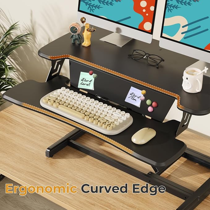 JOY worker Standing Desk Converter, 32" Height Adjustable Desk Riser, Black | Sit Stand Up Desktop Riser with Keyboard Tray & 6 Fridge Magnets, Desk Workstation Converter for Home Office Computer Laptop - Image 9