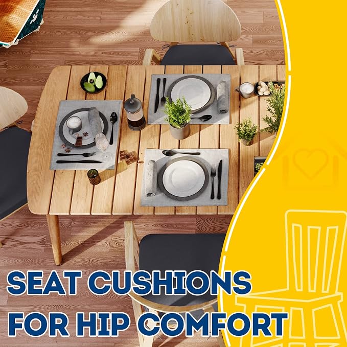 AAAAAcessories D-Shaped Chair Cushions, 2" Thick Dining Chair Pads with Ties and Removable, Machine-Washable Cover, 17" x 16", Set of 4, Dark Grey - Image 8