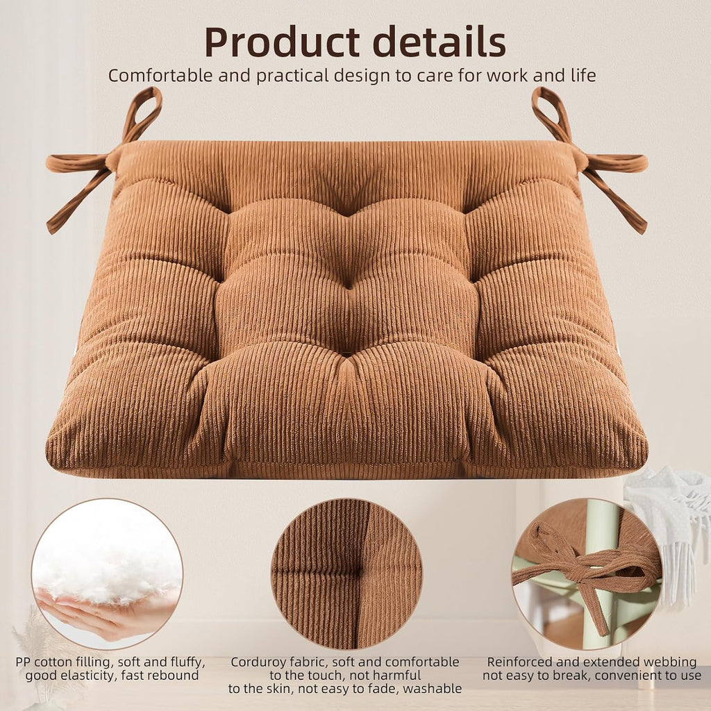 HLOVME Corduroy Chair Cushion with Ties Ultra Soft Warm Floor Cushion for Kids Reading Nook Comfortable Square Seat Cushion for Adult 15.7”x15.7”, Khaki - Image 5