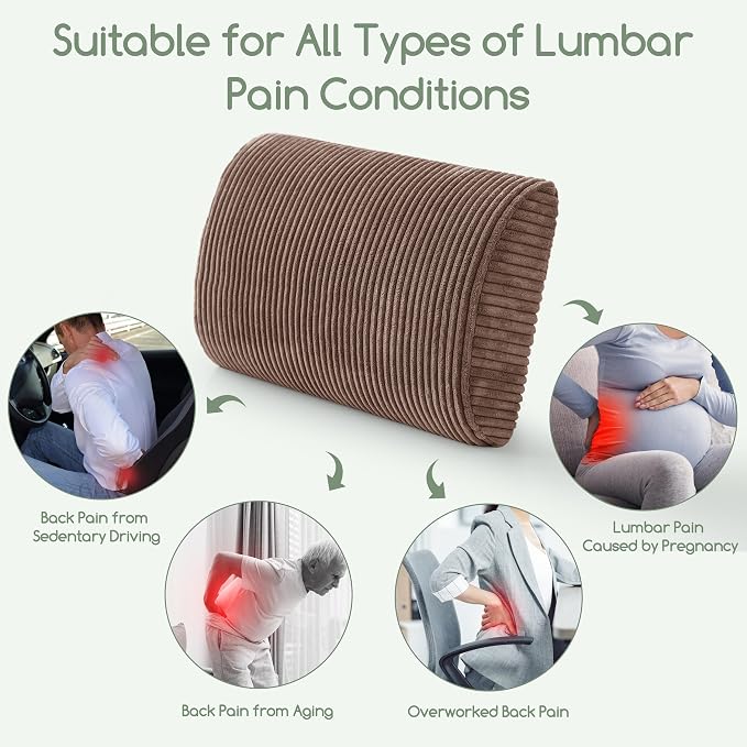 HIGOGOGO Lumbar Support Pillow for Recliner Chair/Accent Chair/Couch, Large Memory Foam Back Support Cushion for Elderly, Recliner Cushions for Back Rest, Pain Relief, Reading, Washable Cover, Brown - Image 6