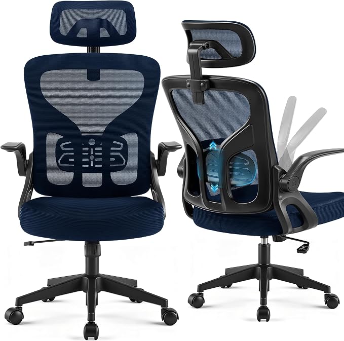 Office Chair Ergonomic Desk Chair with Adjustable Headrest Lumbar Support, High Back Breathable Mesh Chair with 120° Tilt & Flip-Up Armrests, Swivel Comfy Task Computer Chair for Work, Study by Hayelf