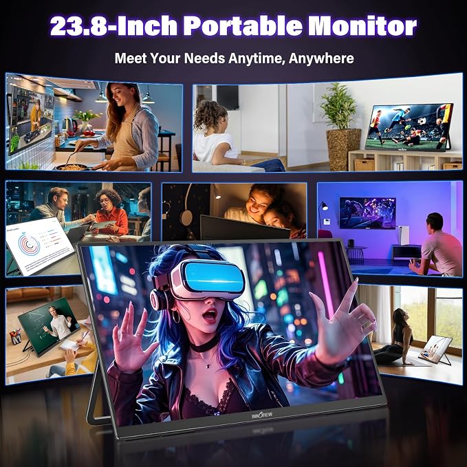 InnoView 23.8 Inch 2K 100Hz Large Portable Monitor ∆E<2 100% sRGB Fast IPS Portable Gaming Monitor QHD w/180° Adjustable Stand USB-C HDMI Laptop Monitor for PS5/4 Desktop MacBook Switch Xbox 2560X1440 - Image 6
