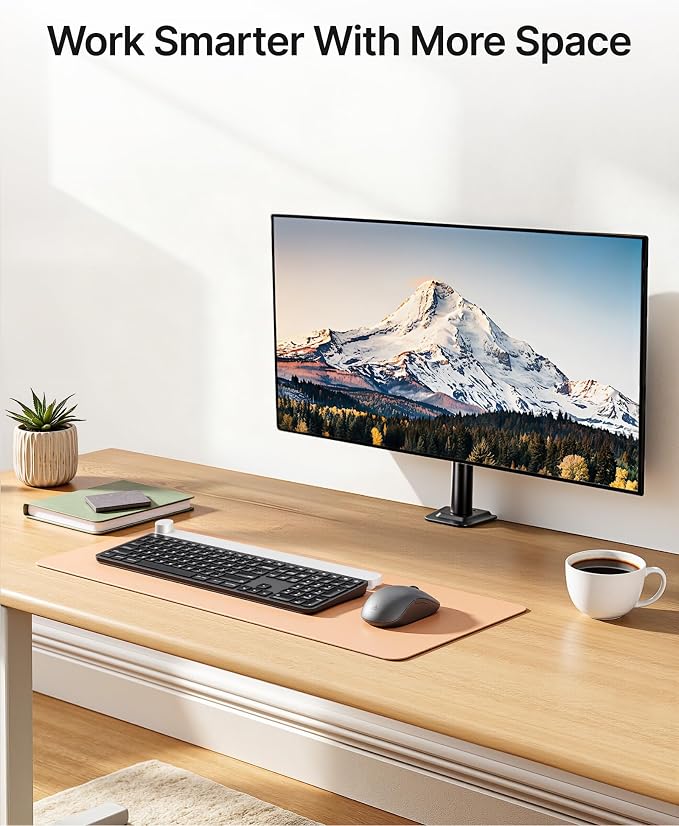 monTEK Single Monitor Stand for 17-32" Screens, 22 lbs | Single-screen desk mount, height adjustment, tilt, swivel, rotation, clamp/grommet bases and VESA 75/100 - Image 7