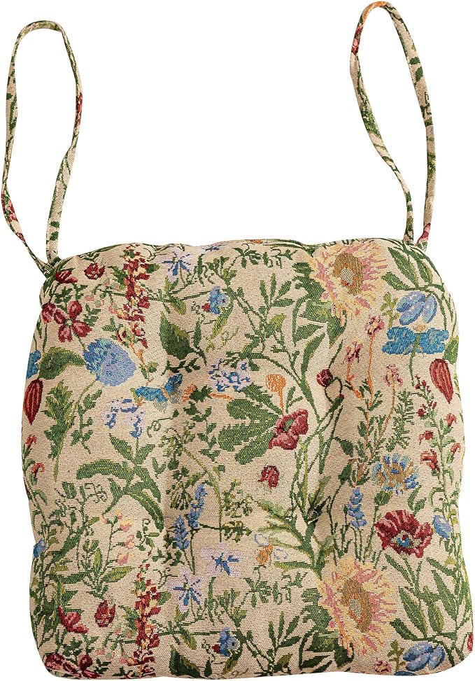 vctops Farmhouse Floral Print Chair Cushions with Ties U-Shaped Soft Comfortable Chair Pads Non Slip Seat Cushions for Indoor Dining Room and Kitchen Chairs (Flower H,16"x16") by vctops