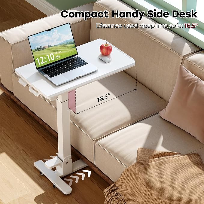 27" Foldable Mobile Standing Desk, No-Assembly Needed, White | Portable Computer Workstation for Small Space, Collapsible Standing Desk with 90° Tiltable Desktop for Storage - Image 5