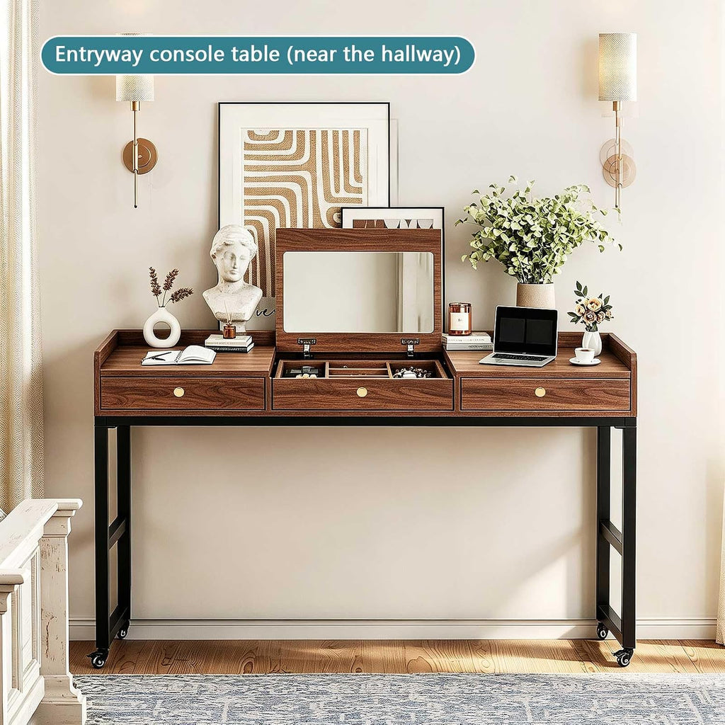 Overbed Table with Wheels, Rolling Bed Desk & Vanity Stand - Image 3