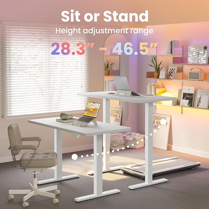 HUANUO Electric Standing Desk, 48 x 28 Inch Height Adjustable Computer Desk with Storage Bag, 4 Height Memory Settings, Sit Stand Up Desk for Home Office, White - Image 4
