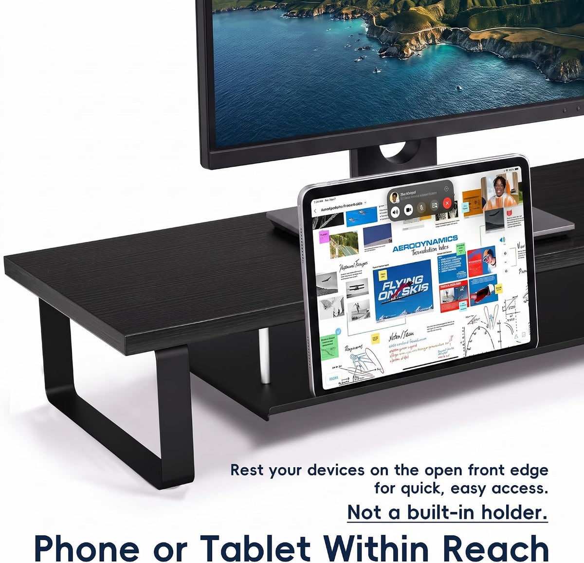 Aothia 2-Tier Monitor Stand, 35 in Desk Riser with Storage, Black - Image 6