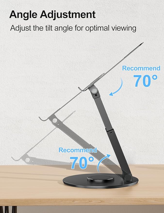 tounee Telescopic Laptop Stand for Desk with 360° Swivel Base, Sit to Stand, Height Adjustable, Portable Riser Holder for Good Posture, Compatible with MacBook Pro, All Laptops 10-17" - Black - Image 4