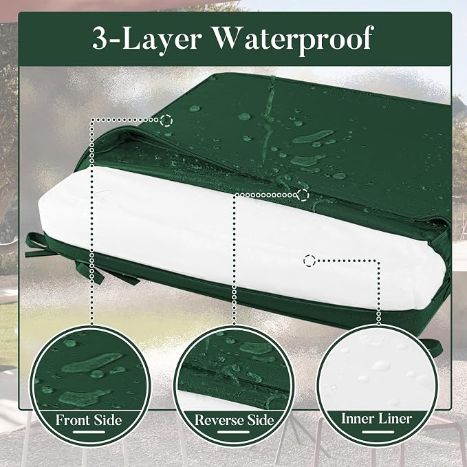 Basic Beyond Outdoor Chair Cushions for Patio Furniture, Waterproof Outdoor Seat Cushions Set of 4 18 x 18, Patio Chair Cushions Set of 4 with Ties and Handle, Forest Green - Image 4