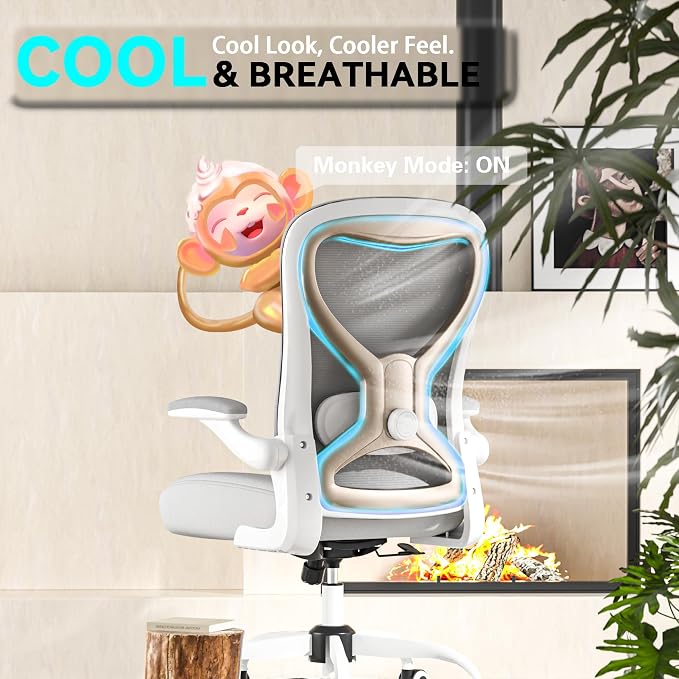 Ergonomic Home Office Chair, 4-Way Lumbar, Thick Cushion, 330LBS | Adjustable Lumbar (up/down/in/out), Rocking Mesh Back, Flip-up Arms, Easy Assembly, Ideal for home offices & small workspaces - Image 7